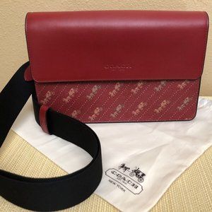 Coach Turner Flap Red-Merlot Crossbody with Horse & Carriage Dot Print-NWOT